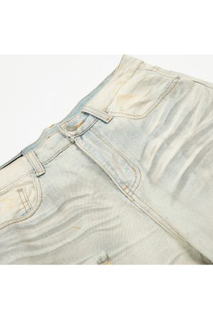 Distressed Ripped Jeans for Men - American High Street Style Straight Leg Pants