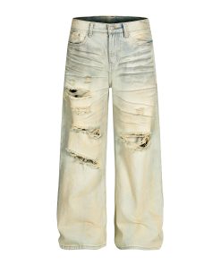 Distressed Ripped Jeans for Men - American High Street Style Straight Leg Pants