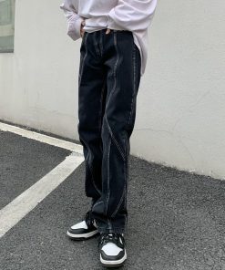 Distressed Vintage Straight Leg Jeans for Women - American Style High Street Niche Pants, Trendy 90s Inspired Fashion