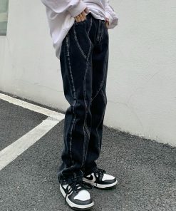 Distressed Vintage Straight Leg Jeans for Women - American Style High Street Niche Pants, Trendy 90s Inspired Fashion