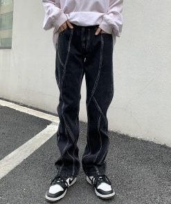 Distressed Vintage Straight Leg Jeans for Women - American Style High Street Niche Pants, Trendy 90s Inspired Fashion