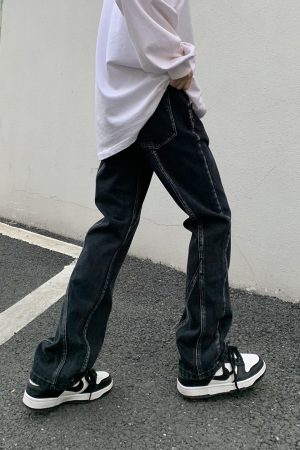 Distressed Vintage Straight Leg Jeans for Women - American Style High Street Niche Pants, Trendy 90s Inspired Fashion