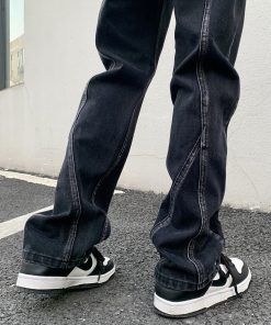 Distressed Vintage Straight Leg Jeans for Women - American Style High Street Niche Pants, Trendy 90s Inspired Fashion