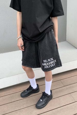 Distressed Vintage Wash Oversized Casual Shorts for Men and Women - High Street American Style