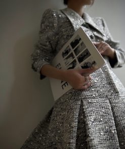 Dotted Stardust Elegant Heavy Beaded Flower Pleated Dress for High Fashion Events - Chic Small Gift Dress