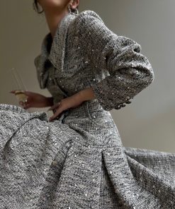 Dotted Stardust Elegant Heavy Beaded Flower Pleated Dress for High Fashion Events - Chic Small Gift Dress