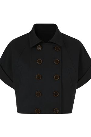 Double-Breasted Trench Vest with 3D Cutting Design - Loose Slimming Short-Sleeve Jacket for Chic Layering