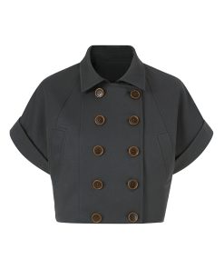 Double-Breasted Trench Vest with 3D Cutting Design - Loose Slimming Short-Sleeve Jacket for Chic Layering