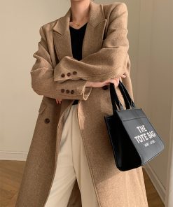 Double-Breasted Woolen Padded Coat for Women, Loose Fit High-End Korean Style Thick Suit Jacket for Autumn and Winter