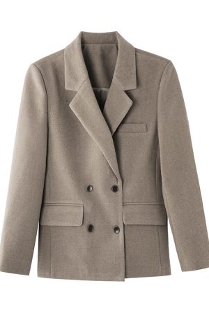 Double-Breasted Woolen Suit Jacket - Korean Style British Design, Lapel Wool Blazer for Chic Office and Casual Wear