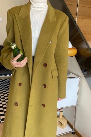 Double-Faced Wool Coat for Women - Korean Style, Double-Breasted, High-End Quality, Autumn Winter Outerwear, Youthful Vibe