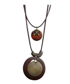 Double-Layer Bohemian Ethnic Pendant Necklace for Women - Chinese-Style Zen Retro Design, 2025 Trend