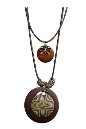 Double-Layer Bohemian Ethnic Pendant Necklace for Women - Chinese-Style Zen Retro Design, 2025 Trend