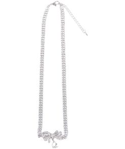 Double-Layer Bow Heart Pendant Claw Chain Necklace - Elegant Short Fashion Collarbone Chain for Chic Style