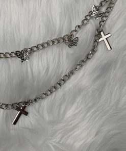 Double-Layer Butterfly Cross Waist Chain Pants for Cool Girls - Trendy Y2K Style Fashion Statement