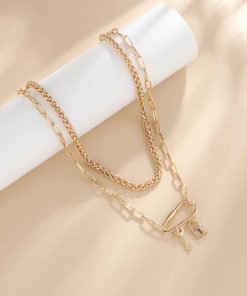 Double-Layer Chain Necklace for Women - Retro European American Style with Lock and Key Pendant - Trendy Layered Clavicle Jewelry