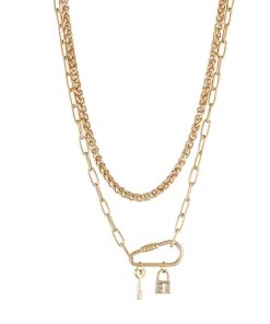 Double-Layer Chain Necklace for Women - Retro European American Style with Lock and Key Pendant - Trendy Layered Clavicle Jewelry