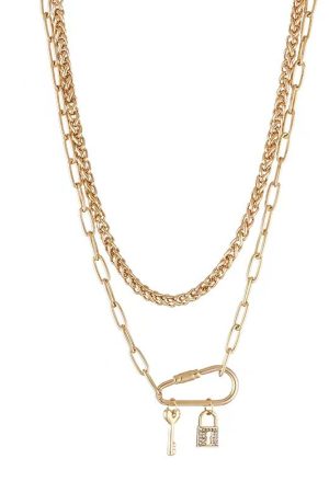Double-Layer Chain Necklace for Women - Retro European American Style with Lock and Key Pendant - Trendy Layered Clavicle Jewelry