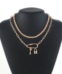 Double-Layer Chain Necklace for Women - Retro European American Style with Lock and Key Pendant - Trendy Layered Clavicle Jewelry