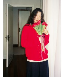 Double-Layer Cotton Knitted Cardigan with Rivet Placket - Loose Silhouette, Airy Feel, Perfect for Y2K and 90s Fashion