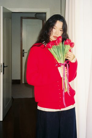 Double-Layer Cotton Knitted Cardigan with Rivet Placket - Loose Silhouette, Airy Feel, Perfect for Y2K and 90s Fashion