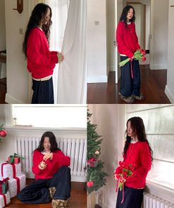 Double-Layer Cotton Knitted Cardigan with Rivet Placket - Loose Silhouette, Airy Feel, Perfect for Y2K and 90s Fashion