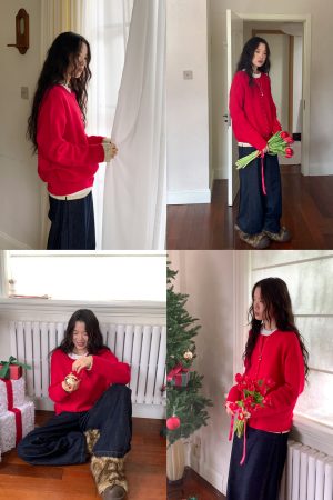 Double-Layer Cotton Knitted Cardigan with Rivet Placket - Loose Silhouette, Airy Feel, Perfect for Y2K and 90s Fashion