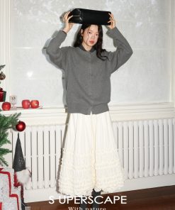 Double-Layer Cotton Knitted Cardigan with Rivet Placket - Loose Silhouette, Airy Feel, Perfect for Y2K and 90s Fashion