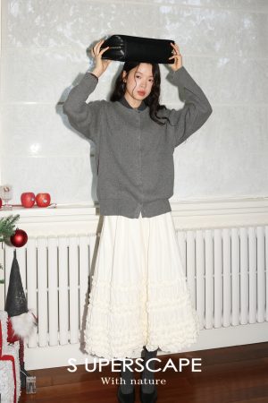 Double-Layer Cotton Knitted Cardigan with Rivet Placket - Loose Silhouette, Airy Feel, Perfect for Y2K and 90s Fashion