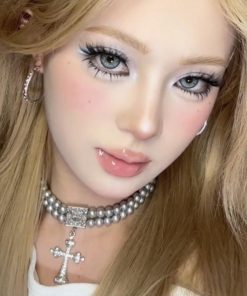 Double-Layer Cross Gray Pearl Choker Necklace - Trendy Minimalist Retro Neck Accessory for Effortless Style