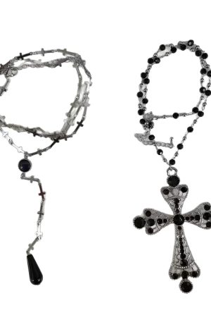 Double-Layer Gothic Punk Cross Necklace for Girls - Cool Spicy Niche Design Multi-Layer Clavicle Chain in Dark Style