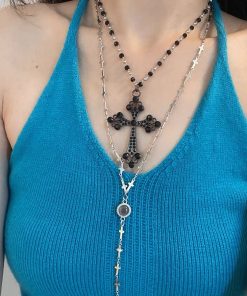 Double-Layer Gothic Punk Cross Necklace for Girls - Cool Spicy Niche Design Multi-Layer Clavicle Chain in Dark Style