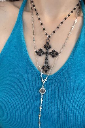 Double-Layer Gothic Punk Cross Necklace for Girls - Cool Spicy Niche Design Multi-Layer Clavicle Chain in Dark Style