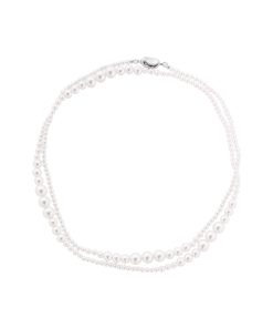 Double-Layer Gradient Round Pearl Necklace for Women - Elegant Autumn Winter Sweater Chain, Layered Fashion Accessory