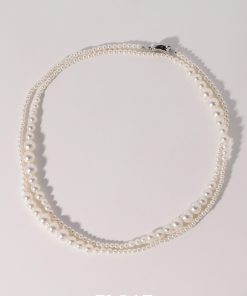 Double-Layer Gradient Round Pearl Necklace for Women - Elegant Autumn Winter Sweater Chain, Layered Fashion Accessory