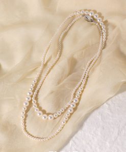 Double-Layer Gradient Round Pearl Necklace for Women - Elegant Autumn Winter Sweater Chain, Layered Fashion Accessory