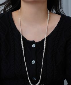 Double-Layer Gradient Round Pearl Necklace for Women - Elegant Autumn Winter Sweater Chain, Layered Fashion Accessory