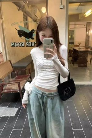 Double-Layer Mesh Long Sleeve Women's Slim Fit Polka Dot Spliced T-Shirt - Trendy Summer Top for Versatile Style