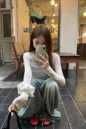 Double-Layer Mesh Long Sleeve Women's Slim Fit Polka Dot Spliced T-Shirt - Trendy Summer Top for Versatile Style