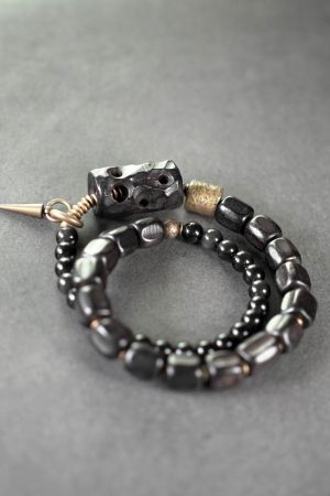Double-Layer Mixed Design Bracelet for Men and Women - Sandalwood & Black Stone, Unique Personality Jewelry