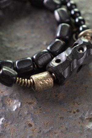 Double-Layer Mixed Design Bracelet for Men and Women - Sandalwood & Black Stone, Unique Personality Jewelry