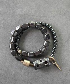 Double-Layer Mixed Design Bracelet for Men and Women - Sandalwood & Black Stone, Unique Personality Jewelry