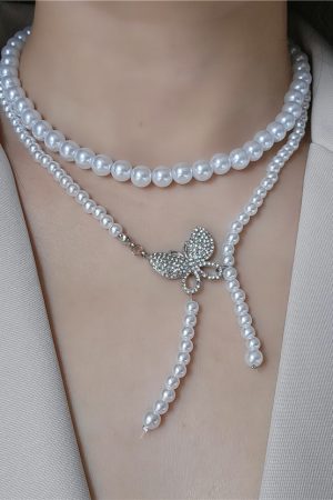 Double-Layer Pearl Butterfly Necklace for Women, Elegant Collarbone Chain, Simple & Versatile Jewelry for Everyday Style