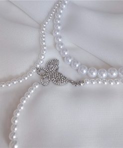 Double-Layer Pearl Butterfly Necklace for Women, Elegant Collarbone Chain, Simple & Versatile Jewelry for Everyday Style