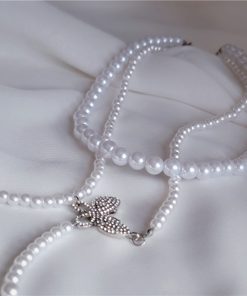 Double-Layer Pearl Butterfly Necklace for Women, Elegant Collarbone Chain, Simple & Versatile Jewelry for Everyday Style