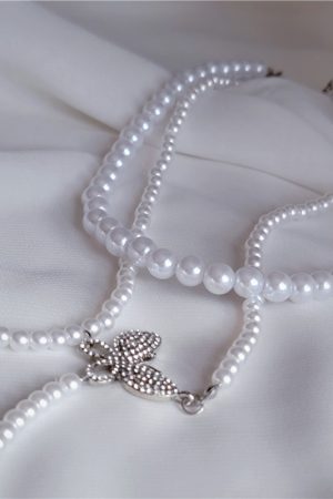 Double-Layer Pearl Butterfly Necklace for Women, Elegant Collarbone Chain, Simple & Versatile Jewelry for Everyday Style