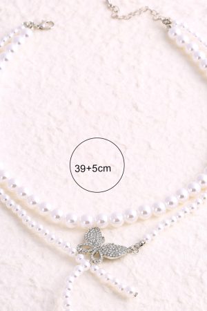 Double-Layer Pearl Butterfly Necklace for Women, Elegant Collarbone Chain, Simple & Versatile Jewelry for Everyday Style