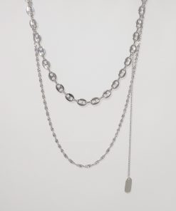 Double-Layer Pig Nose Chain Necklace - Trendy European American Style Clavicle Silver Sweater Jewelry