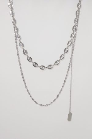 Double-Layer Pig Nose Chain Necklace - Trendy European American Style Clavicle Silver Sweater Jewelry