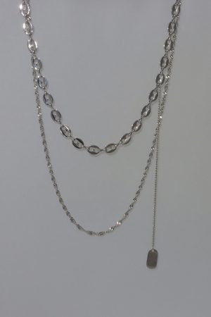 Double-Layer Pig Nose Chain Necklace - Trendy European American Style Clavicle Silver Sweater Jewelry